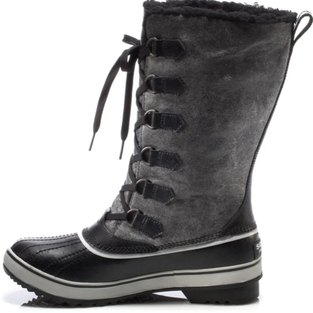 Sorel Tivoli Winter Snow Waterproof Boots Lace Up Distressed Grey Black Size 9.5